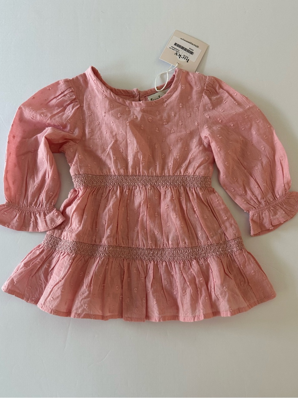 Lucky Jade Baby Girls Rose Pink Swiss Dot Pattern Dress Smocked Details 12 Mo